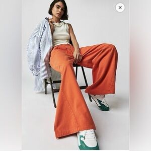 Free People High-Rise Wide-Leg Flare Jeans in Pumpkin Orange